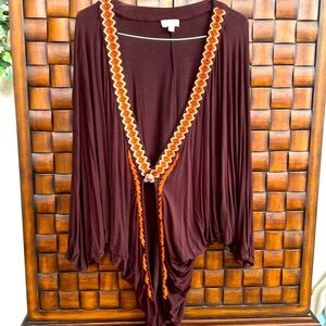 Boho one button dolman sleeve embroidered cardigan.